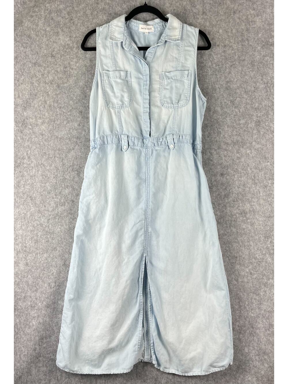 Bella Dahl Chambray Dress Womens Large Lightwash Slit Cotton Linen Blend Coastal